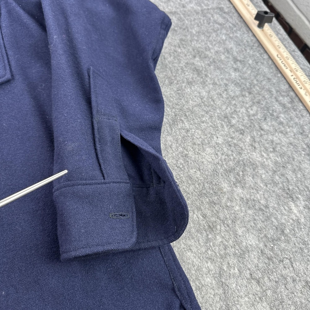 Vintage LL Bean Shirt Mens 50 Blue Wool Heavy Workwear Button Front Long Sleeve - Picture 5 of 12